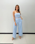 STRAPLESS EMBROIDERED PANT SET