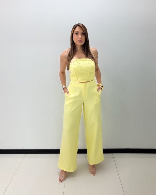 STRAPLESS EMBROIDERED PANT SET