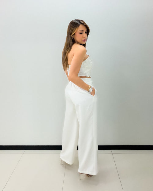 STRAPLESS EMBROIDERED PANT SET