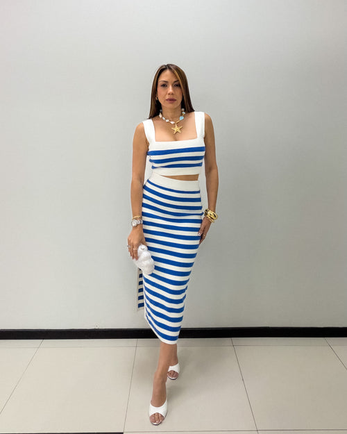 KNIT STRIPE SKIRT SET