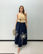 NAVY-CREAM SKIRT SET