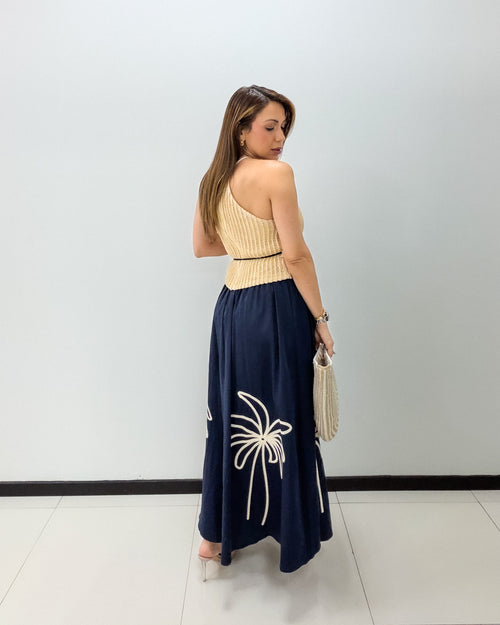 NAVY-CREAM SKIRT SET