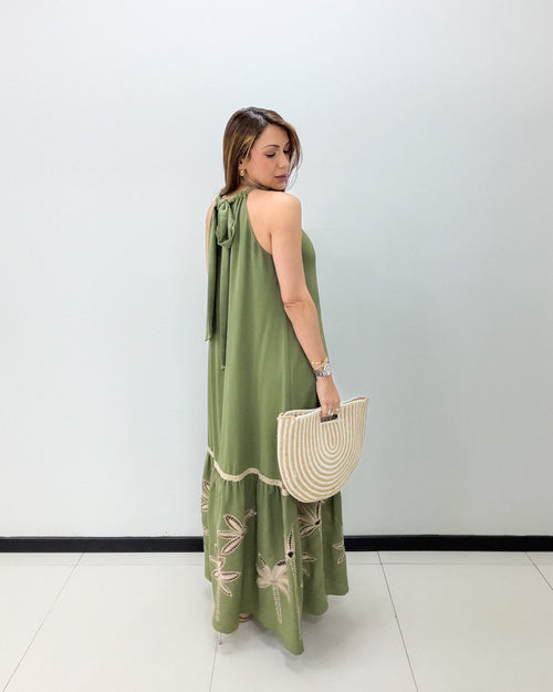 OLIVE EMBROIDERED MAXI DRESS