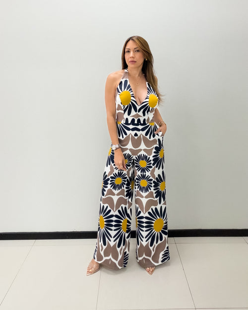 PRINTED HALTER JUMPSUIT