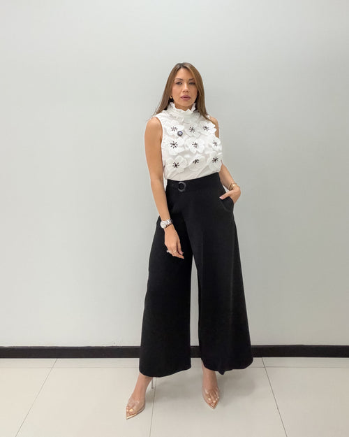 BLACK OVERLAP PANT