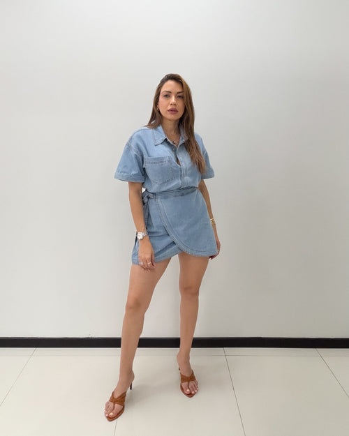 DENIM WRAP SKIRT MINI DRESS