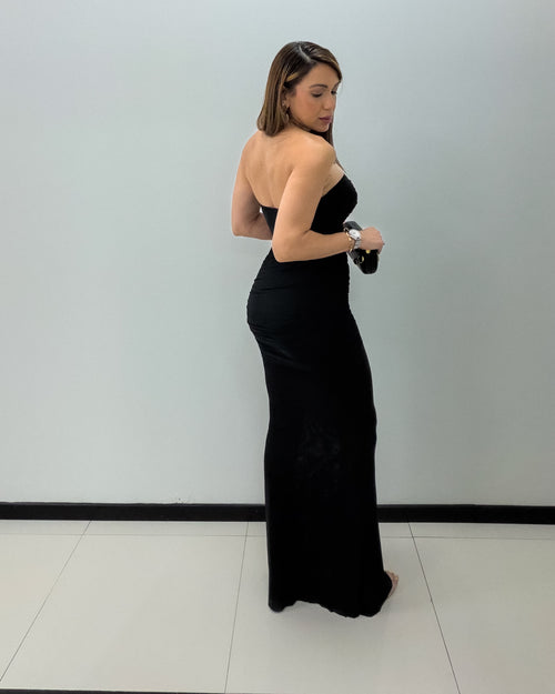 BLACK DRAPED MAXI DRESS