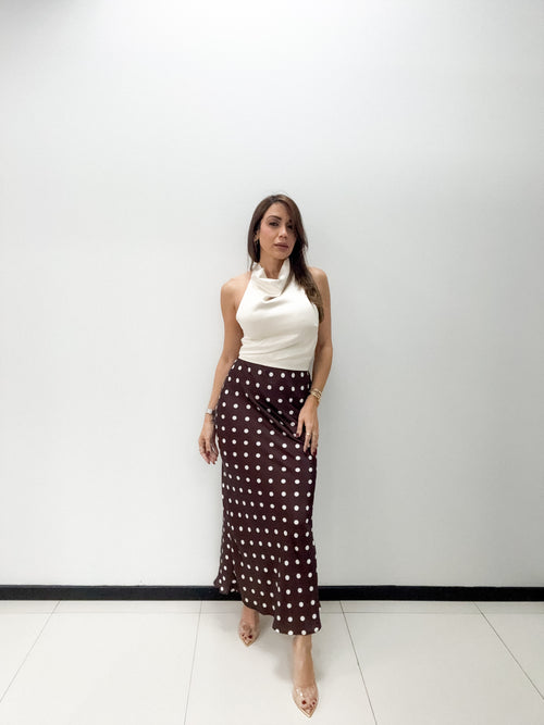 BROWN POLKA DOTS MIDI SKIRT