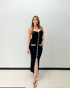CONTRAST BINDING MIDI DRESS