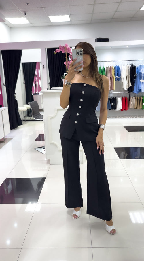 BLACK STRAPLESS VEST & PANT