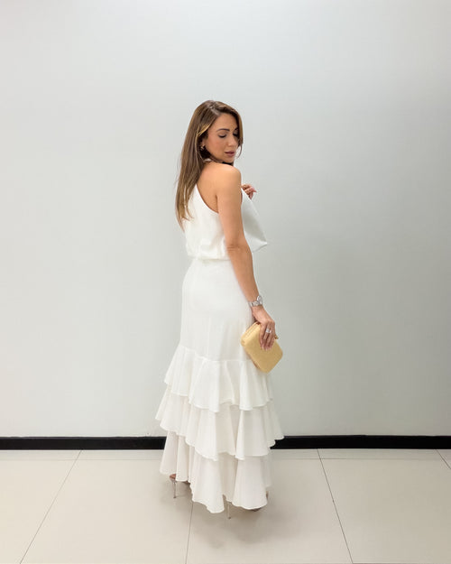 TRIMED HALTER TOP W/ RUFFLE SKIRT SET
