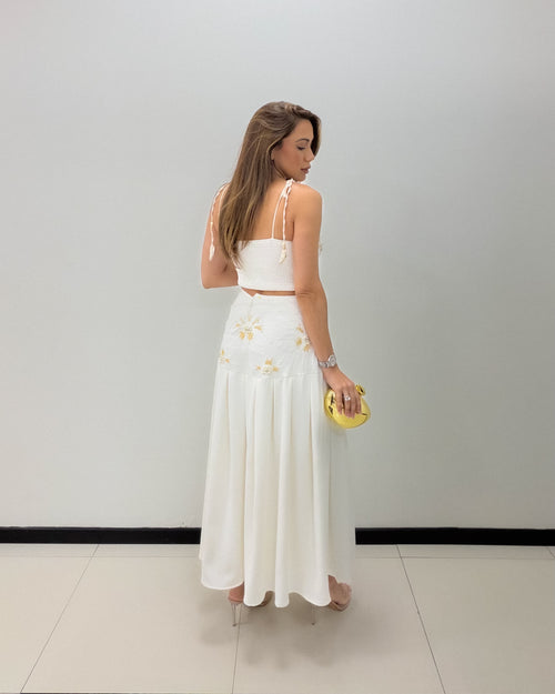 WHITE GOLD DETAIL SKIRT SET