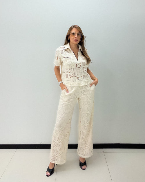 CROCHET CONTRAST PANT SET