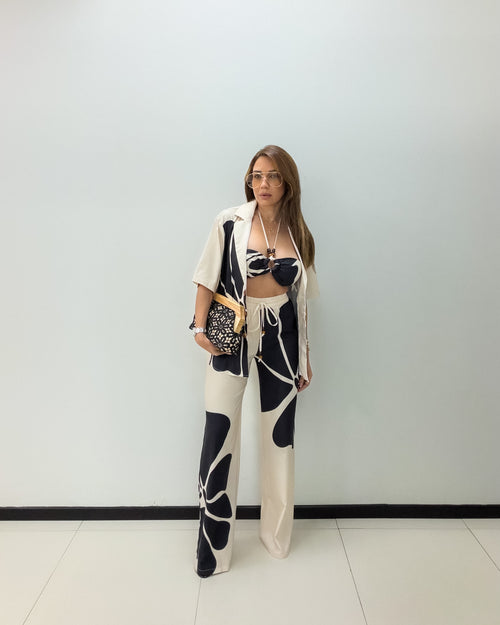 BEIGE-BLACK PANT SET