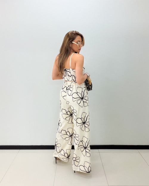 BLACK IVORY LINEN PANT SET