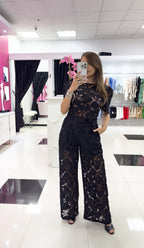 BLACK LACE PANT SET