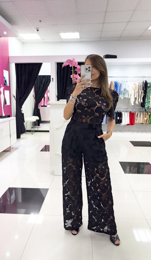 BLACK LACE PANT SET