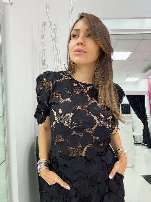BLACK LACE PANT SET