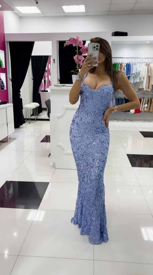 BLUE SEQUINS FORMAL DRESS