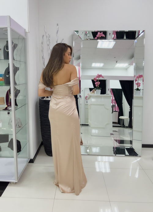 CHAMPAGNE SATIN FORMAL DRESS