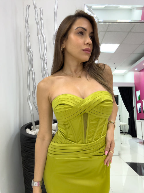 OLIVE SATIN FORMAL DRESS