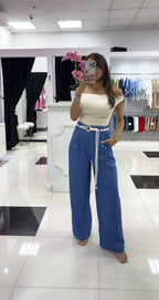 DENIM BELTED PANTS