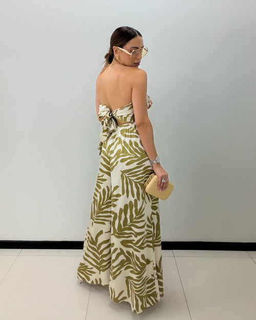 GREEN LEAVES PRINT JUMPSUIT