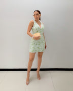 GREEN EYELET MINI DRESS