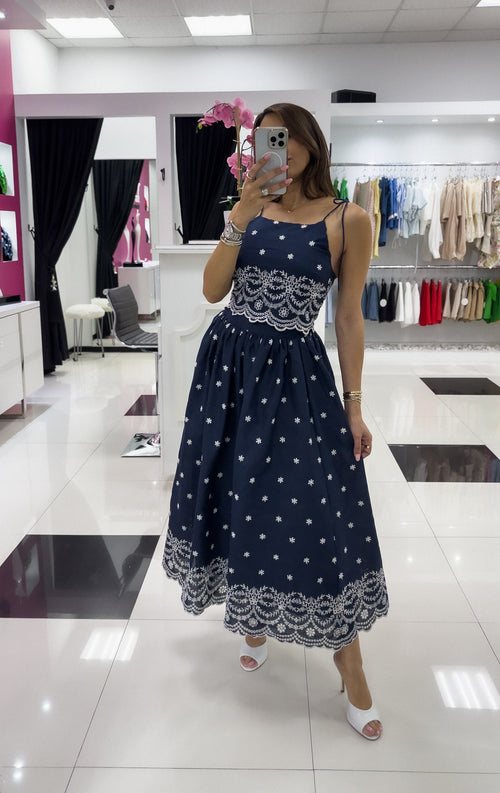 NAVY EMBROIDERED SKIRT SET