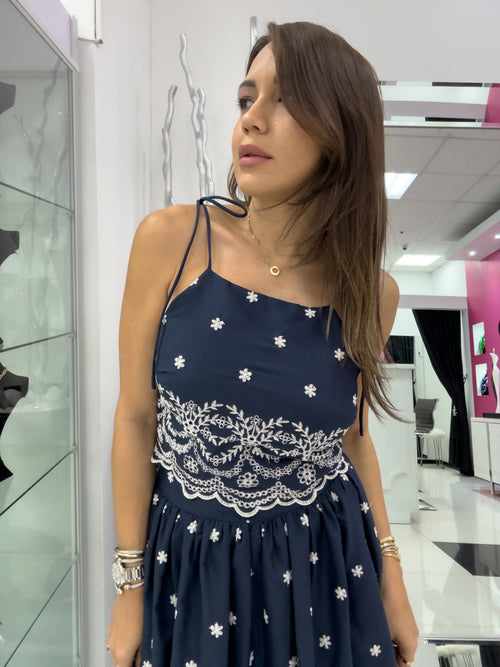 NAVY EMBROIDERED SKIRT SET