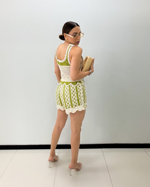 GREEN IVORY CROCHET SHORT SET