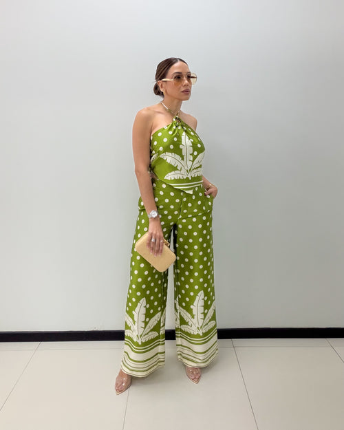 GREEN POLKA DOTS PANT SET