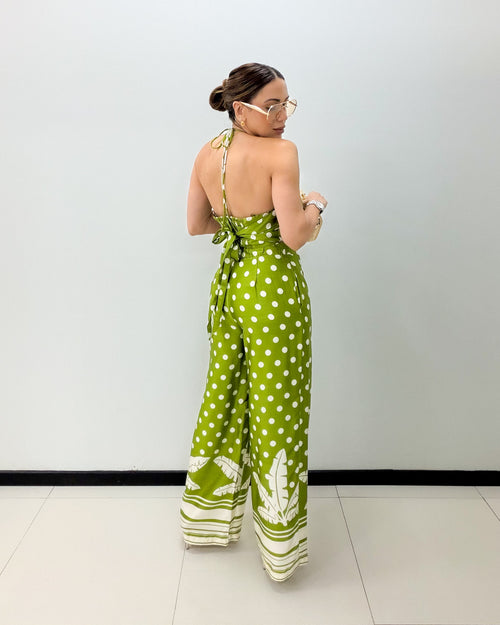 GREEN POLKA DOTS PANT SET