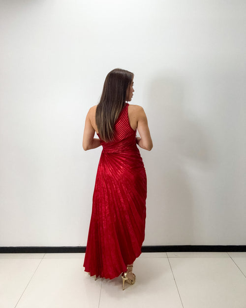 METALLIC PLEATED DRESS