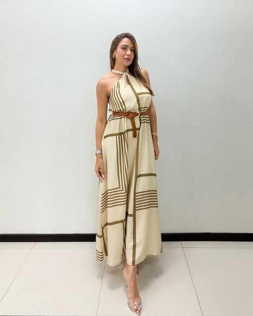 TAUPE BROWN HALTER MAXI DRESS