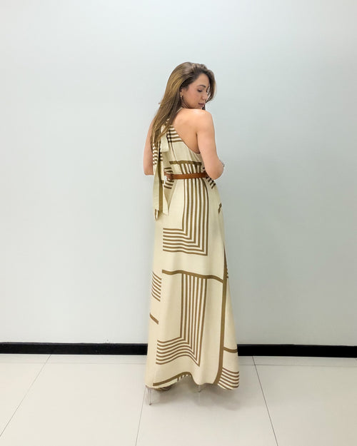 TAUPE BROWN HALTER MAXI DRESS
