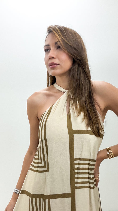 TAUPE BROWN HALTER MAXI DRESS