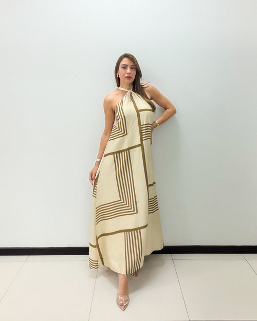 TAUPE BROWN HALTER MAXI DRESS