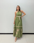 OLIVE EMBROIDERED MAXI DRESS