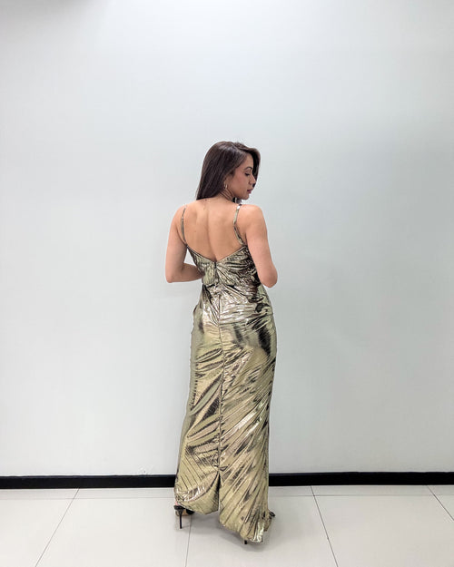 GOLD METALLIC RUCHED DRESS
