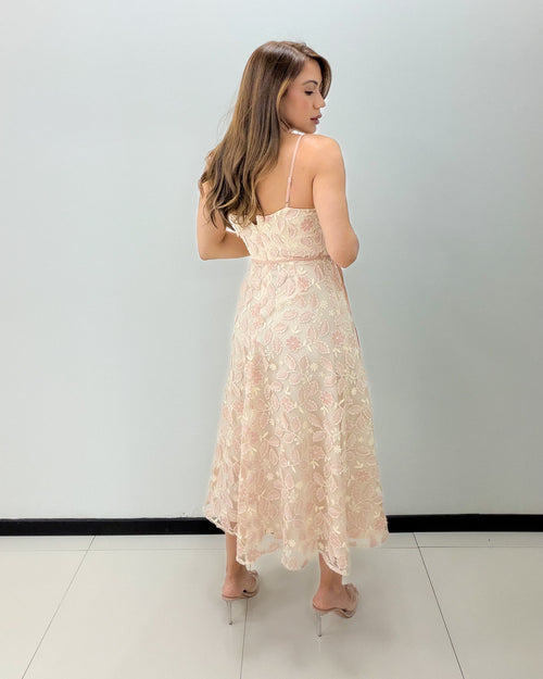 PINK EMBROIDERED MIDI DRESS