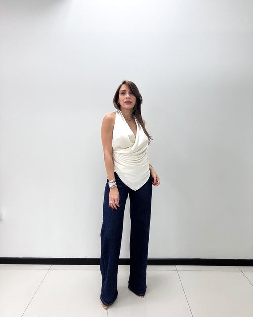 Ivory Satin Draped Top