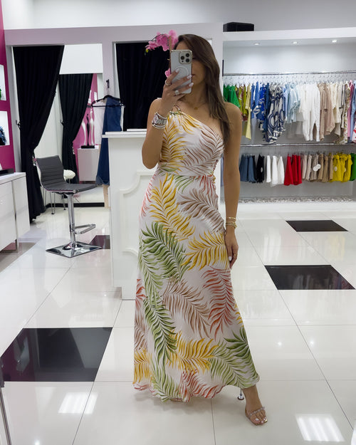 LEAVES PRINT MAXI DRESS