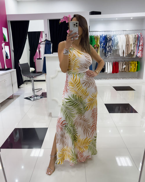LEAVES PRINT MAXI DRESS