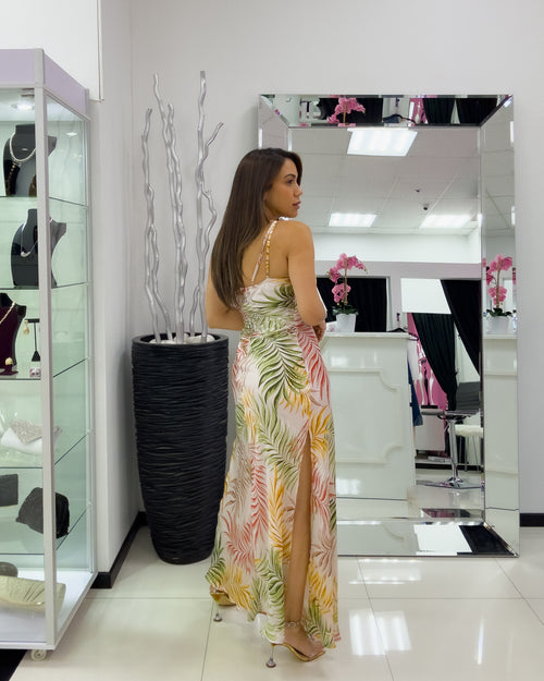 LEAVES PRINT MAXI DRESS