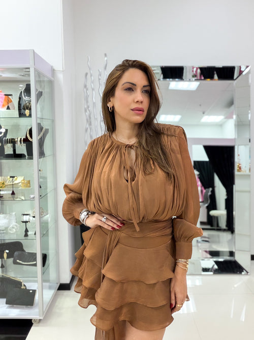 BROWN SHIMMER ORGANZA SKIRT SET