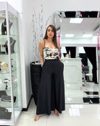 BLACK FLOWING LEG TROUSERS