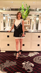BLACK-WHITE LACE MINI DRESS