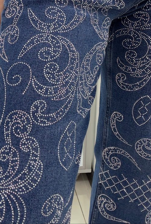 RHINESTONES DETAILS JEANS