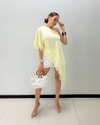 YELLOW SATIN ASYMMETRICAL BLOUSE